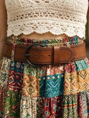 Vintage Banana Republic Extra Wide Brown Leather Belt Sz M Boho Heritage